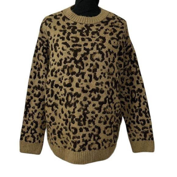 Mango Leopard Print Crew Neck Oversized Sweater(Size Small) - Picture 2 of 7
